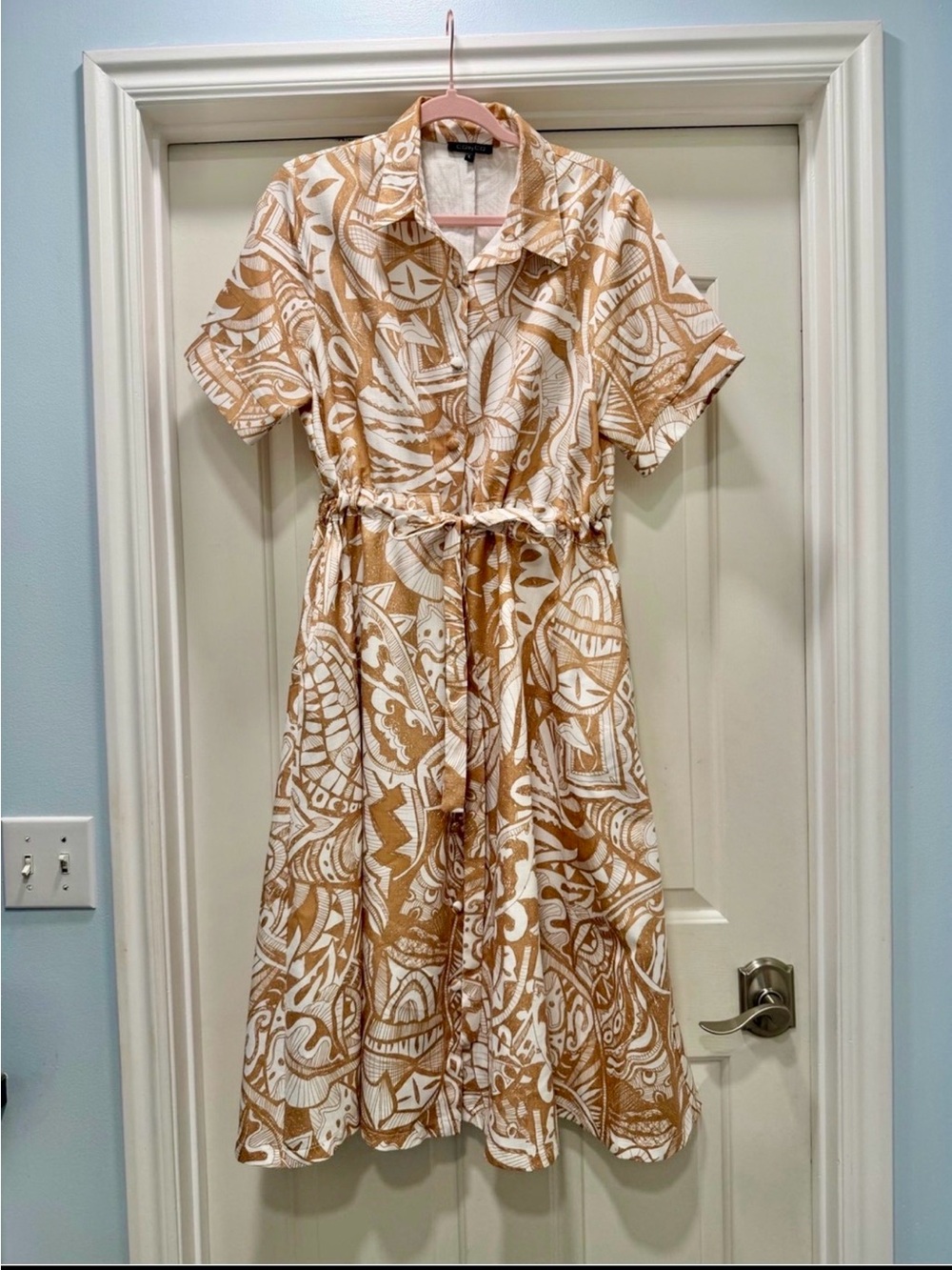 CQ by CQ boutique Women's Tan and White Printed Shirt Dress